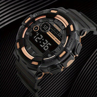 [HONORX Digital Sports Watch] HONORX Digital Sports Watch | Sleek Black with Rose Golden Accents, Silicone Band, Battery-Powered, Non-Waterproof, Casual Style with Easy-to-Read Display - Buy online at  Vibe In Cart.