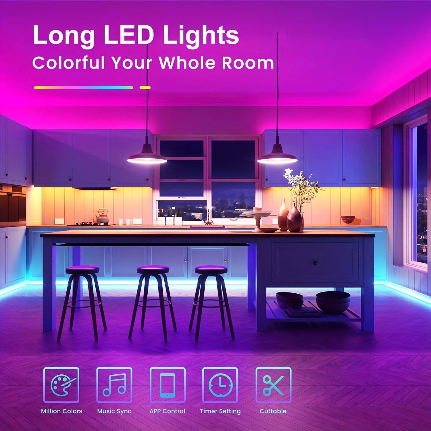 130/25/50/100ft 40/7.5/15/30m LED Strip Lights with App Control Remote, RGB LED 24V Dimmable Sync Color Changing Lights for Bedroom, Home Decor, Music Sync - Buy online at  Vibe In Cart.