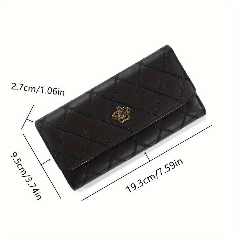 Women's Large-Capacity Tri-Fold Wallet with Zipper Closure - Elegant Rhombus Metal Crown & Design, Long Mini Leather Purse,  Leather Casual/Professional Wallet for Cash, Cards, IDs ( Zipper Pocket) - Buy online at  Vibe In Cart.