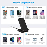 Wireless Charger Stand, 15W Fast Charging Dock Phone Charger, Adaptive LED Wireless Charging Station, for Iphone 16 15 14 13 12 11 9 8 XR, Samsung S25 24 23 22 S21 S10 S9, LG V40 G8, Pixel 8 7 6, Etc. - Buy online at  Vibe In Cart.