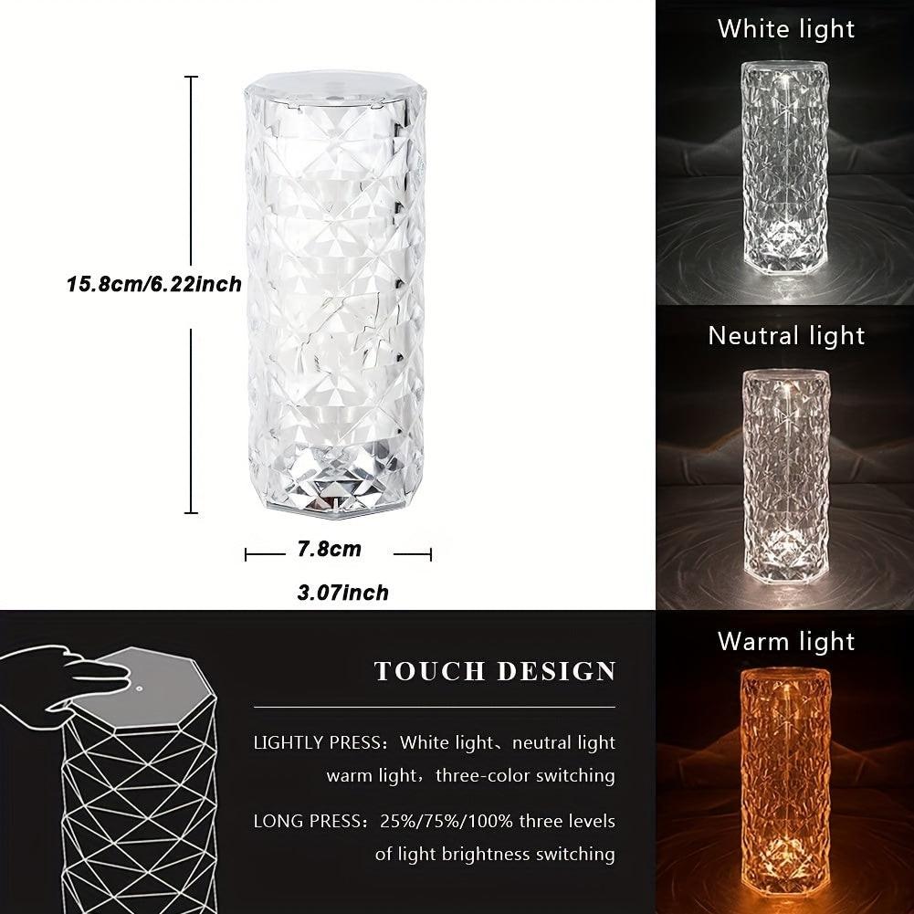 1pc Crystal Diamond Desk Lamp | Color-changing Touch Control LED Night Light with 3-Color USB Charger - Perfect for Home Decor, Halloween, Christmas, Office Desk, Camping, Parties, etc. - Buy online at  Vibe In Cart.