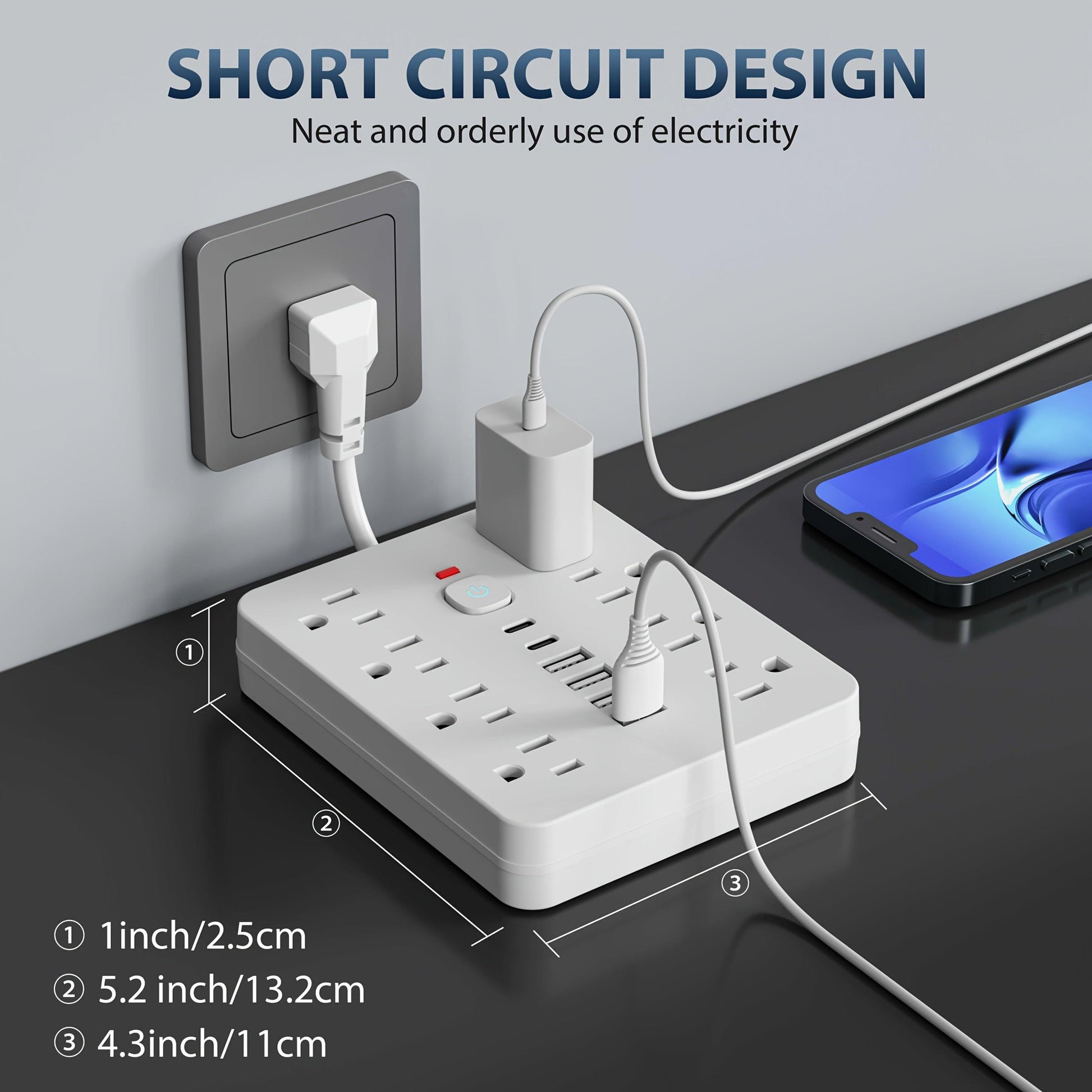 1pc Heavy-Duty Power Strip with 8 AC Outlets (Including Dual USB-Powered sockets), 4 USB-A + 2 USB-C Ports, Individual ON/Off Switches, Overload Protection & Compact Extension Cord - for Home, Office, Gaming, Travel - North A - Buy online at  Vibe In Cart.
