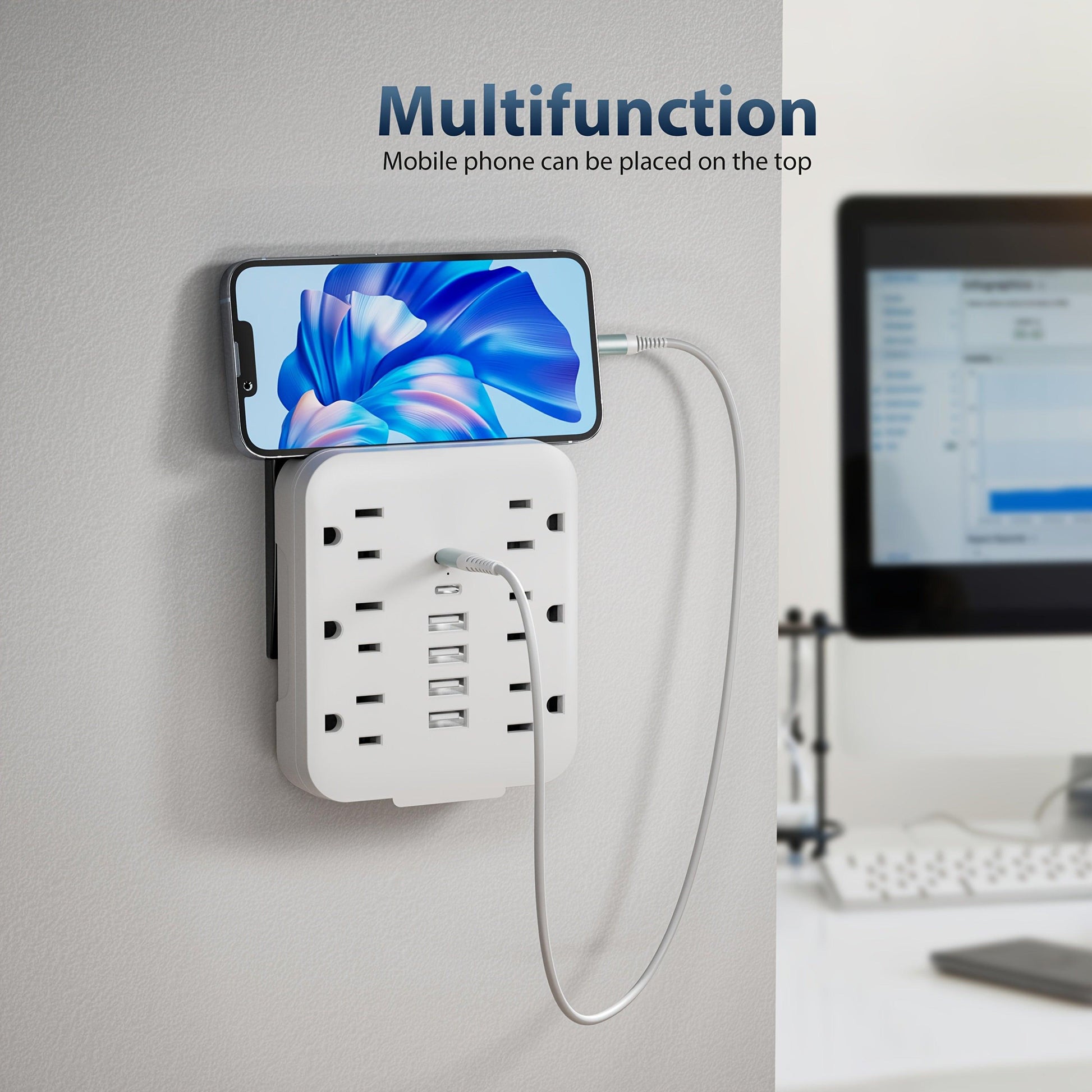 [12-in-1 Mini Power Adapter] 12-in-1 Mini Power Adapter | 6 AC Outlets, 4 USB, 2 Type-C | Sturdy, Durable, Portable | Multi-Outlet Wall Socket | Travel, Office, Home | Black & White - Buy online at  Vibe In Cart.