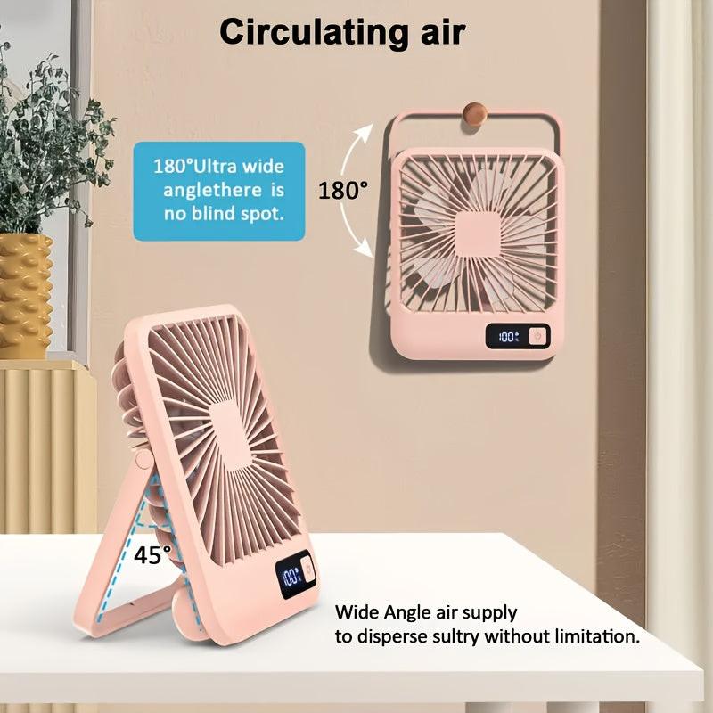 Portable USB Desktop Fan with Battery - Ultra-Quiet 5-Speed Adjustable & 180° Foldable Design, Digital Power Display, Polished Acrylic Finish, Compact for Home, Office, Travel, Air Conditioning, Portable Fan, Home Cooling, M - Buy online at  Vibe In Cart.