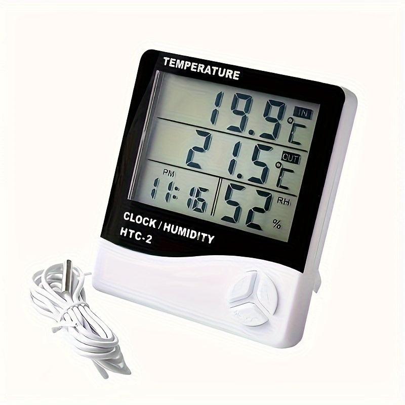 HTC-2 Temperature And Humidity Monitor with Clock, Alarm, And Calendar, Digital Thermometer Hygrometer for Indoor And Outdoor Use, Includes Back Stand for Home Or Office - Buy online at  Vibe In Cart.