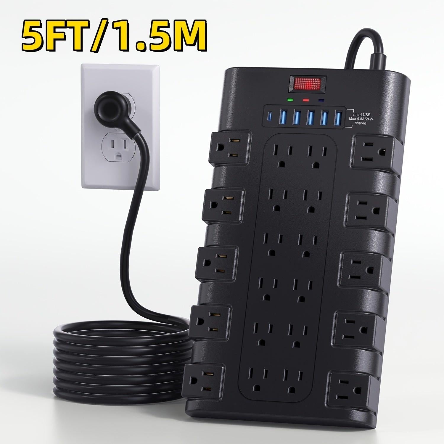 28-in-1 Surge Protector Power Strip with 22 Spacious AC Outlets(1875W/15A), 5/4 USB-A, 1/2 Type-C Ports, Control Switch, Overload Protection, Flat Plug Wall Mount, Space-Saving Extension Cord, Desk USB Charging Station for Ho - Buy online at  Vibe In Cart.