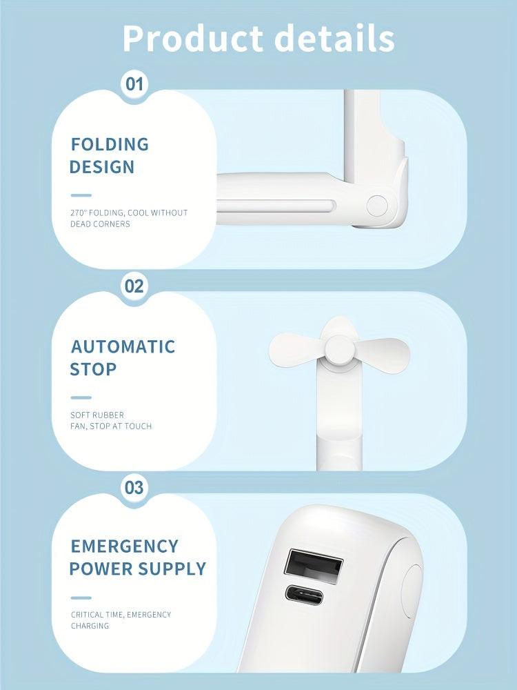 Compact And Portable Mini Fan That Folds, Featuring a High-Capacity, Extended Usage Time, Powerful Airflow, And Multifunctional Capabilities Including an Emergency Power Bank And Flashlight. Ideal for Outdoor Activities, Camp - Buy online at  Vibe In Cart.