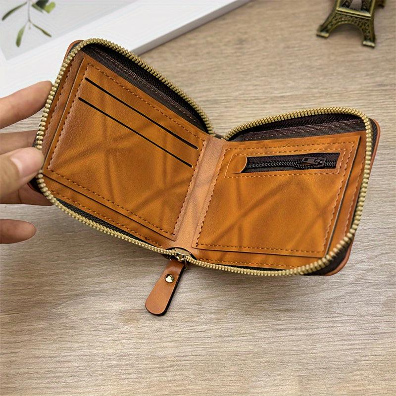 Men'S Faux Leather Zipper Wallet, Street Style, Black, Ultra Light, Retro Printed, USD Short Zipper Cross Border, with Grommets, Non-Braided Weaving, Hand Wash or Professional Dry Clean, for Friends, Husbands, Commuting, Busi - Buy online at  Vibe In Cart.