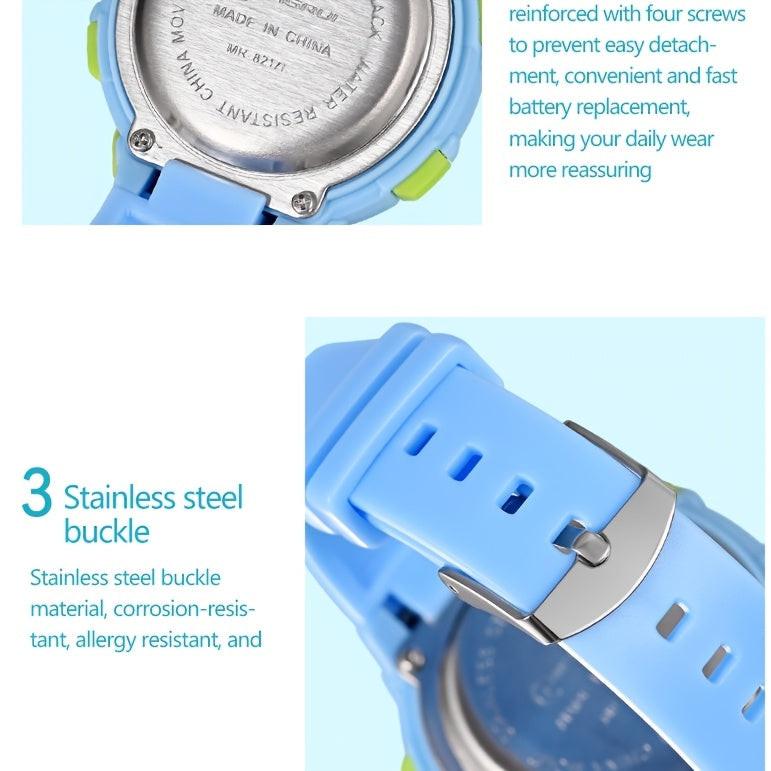 Kids Fashionable Sports Watch | 30m Water Resistance, Glow-in-the-Dark, Digital Display, Rubber Strap, Plastic Case, Button Battery, White Dial - Ideal for Boys and Girls, Perfect for School Supplies - Buy online at  Vibe In Cart.