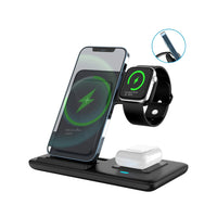 Foldable 3-in-1 Wireless Charging Station for Multiple Devices | Fast Charger Stand Dock for iWatch Series 9 8 7 6 SE 5 4 3 2, Ultra Airpods Pro 3 2, for iphone 17/16/15/14/13/12/11 - Magnetic Connector, USB Power, Brand: MIN - Buy online at  Vibe In Cart.