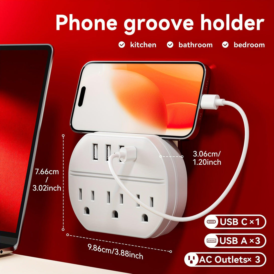 7-in-1 Power Strip with USB Port | 3 USB-A Ports, 1 USB-C Port, 3 AC Sockets, Easy to Carry, Suitable for Home, Office, Travel | White and Black - Buy online at  Vibe In Cart.