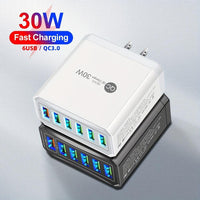 6-Port USB 30W QC3.0 Fast Charging Adapter for Mobile Phones, US Plug Quick Charge Adapter, Portable Travel Wall Charger - Buy online at  Vibe In Cart.