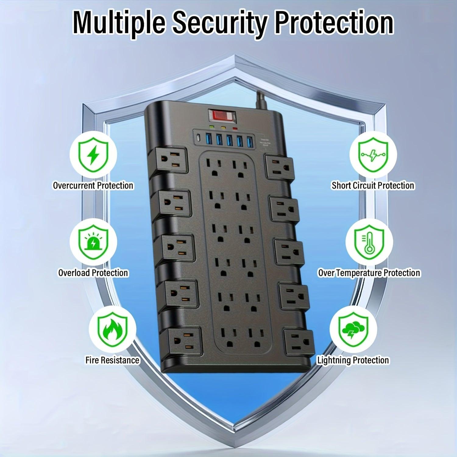 28-in-1 Surge Protector Power Strip with 22 Spacious AC Outlets(1875W/15A), 5/4 USB-A, 1/2 Type-C Ports, Control Switch, Overload Protection, Flat Plug Wall Mount, Space-Saving Extension Cord, Desk USB Charging Station for Ho - Buy online at  Vibe In Cart.