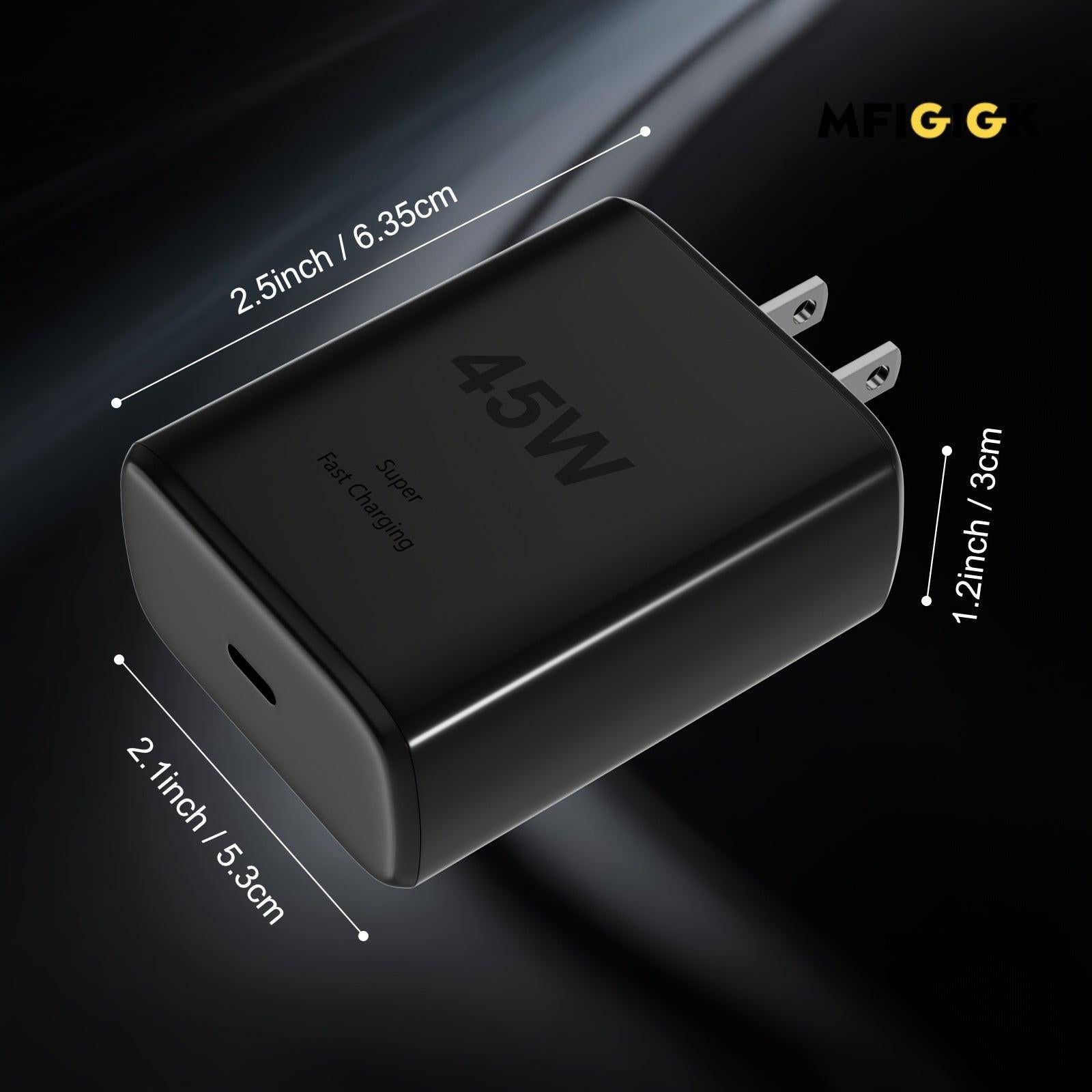 MFIGlGK [Fast Charger] 2 Pack 45W Super Fast Charger Type C | 45 Watt USB-C Wall Charging Block for Samsung S23/ Ultra/ S22/ S21/ S20/ Note10/ 20, iPhone 16/ 15 Pro, Pro Max, Plus with 2x MFIGlGK - Buy online at  Vibe In Cart.