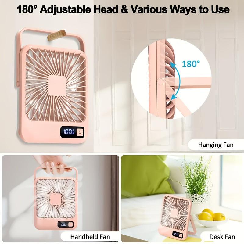 Portable USB Desktop Fan with Battery - Ultra-Quiet 5-Speed Adjustable & 180° Foldable Design, Digital Power Display, Polished Acrylic Finish, Compact for Home, Office, Travel, Air Conditioning, Portable Fan, Home Cooling, M - Buy online at  Vibe In Cart.