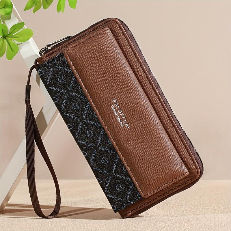 Classic PU Women'S Wallet, Long, Color-Block, Double-Layer Design, Zipper Closure, Zip Pocket, Photo Separation Layer, Nylon Lining, Continental Form Factor, with Positioning Printing for Women - Buy online at  Vibe In Cart.