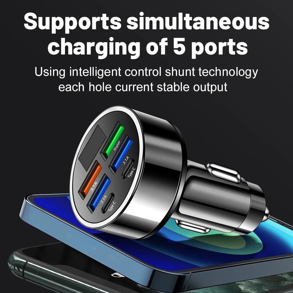 New Multi-Port Fast Charging Car Charger, Auto Charger, Quick Charge, 2PD with 4 USB Ports, Digital Display, Car Fast Charger, 6-in-1 Phone Charger Head, Car Phone Adapter Auto Accessory - Buy online at  Vibe In Cart.