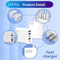 2/4pcs 20W USB C Fast Charger, Wall Charger Block, 5 Port Power Adapter with Data Cable, Compatible with Various Types Of Mobile Phones, White(The Five Ports Add Up to 65W) - Buy online at  Vibe In Cart.