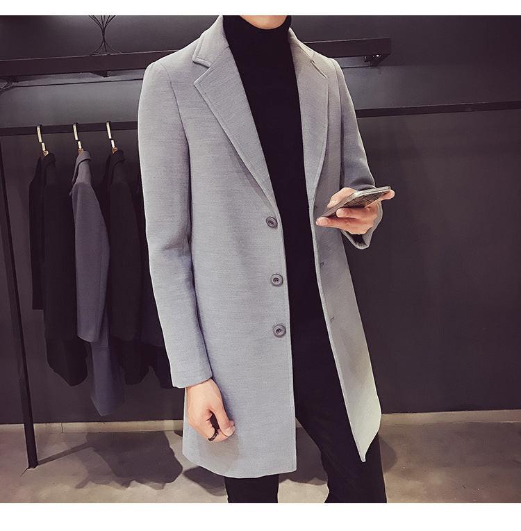 Men Long Cotton Coat 2024 Autumn Winter New Wool Blend Pure Color Casual Business Fashion Slim Windbreaker Jacket Men Clothing - Buy online at  Vibe In Cart.