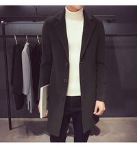 Men's Long Slim Cotton Wool Blend Coat for Autumn Winter