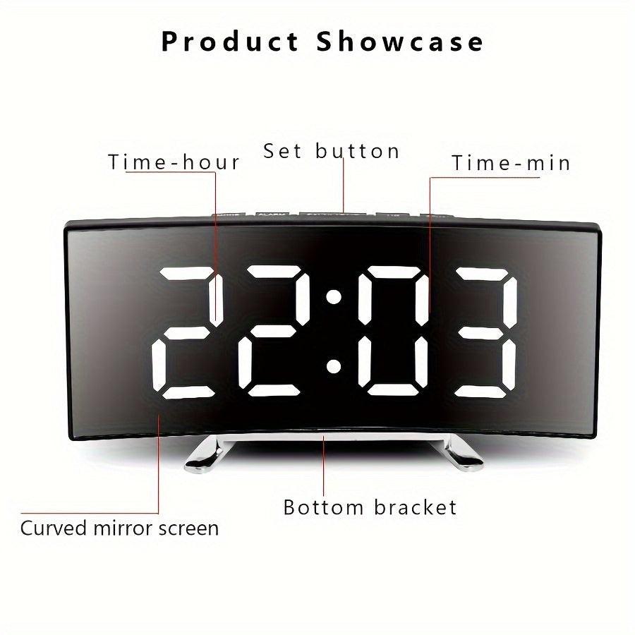 Creative LED Curved Screen Mirror Alarm Clock, Multifunctional Silent Smart Desktop Clock, Christmas Valentine's Day New Year Holiday Gift, 1 pc - Buy online at  Vibe In Cart.