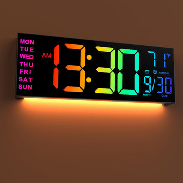 16.2'' Large Digital Wall Clock with Remote Control | Big LED, Dual Alarm, 8 RGB Colors, Auto Brightness, Date, Auto DST, Temperature, Night Light, Gym Clock for Living Room, Bedroom, Office Wall Decor - Maxstar - Buy online at  Vibe In Cart.
