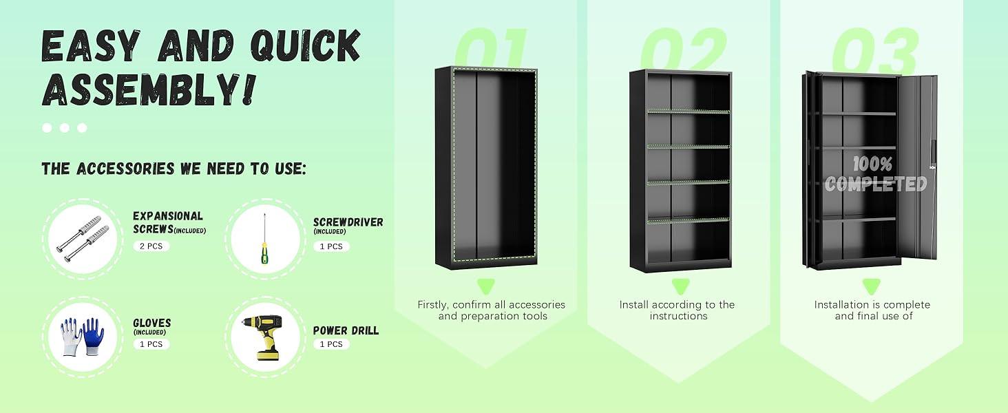 71" H Garage Storage Cabinet with Wheels,Metal Cabinets with 4 Adjustable Shelves and 2 Locking Doors for Garage,Home,Office - Buy online at  Vibe In Cart.