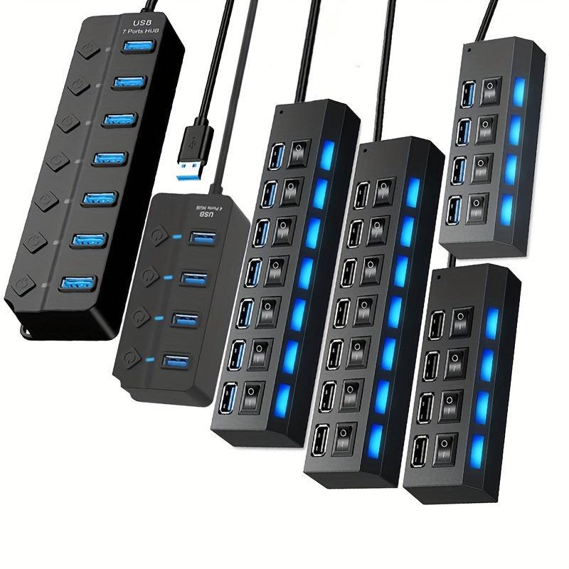 [Usb Adapter Hub] 1pc 7 Ports/ 4 Ports LED USB Adapter Hub Power On/ Off Switch For PC Laptop Computer - Buy online at  Vibe In Cart.