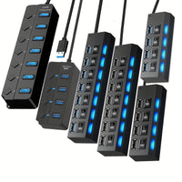[Usb Adapter Hub] 1pc 7 Ports/ 4 Ports LED USB Adapter Hub Power On/ Off Switch For PC Laptop Computer - Buy online at  Vibe In Cart.