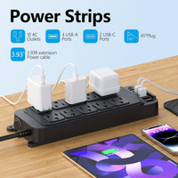 Power Strip Surge Protector - 10 Widely Spaced Outlets 6 USB Charging Ports, 4Ft Extension Cord, Flat Plug, Overload Surge Protection, Wall Mount For Home Office - Buy online at  Vibe In Cart.
