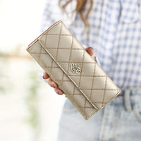 Women's Large-Capacity Tri-Fold Wallet with Zipper Closure - Elegant Rhombus Metal Crown & Design, Long Mini Leather Purse,  Leather Casual/Professional Wallet for Cash, Cards, IDs ( Zipper Pocket) - Buy online at  Vibe In Cart.