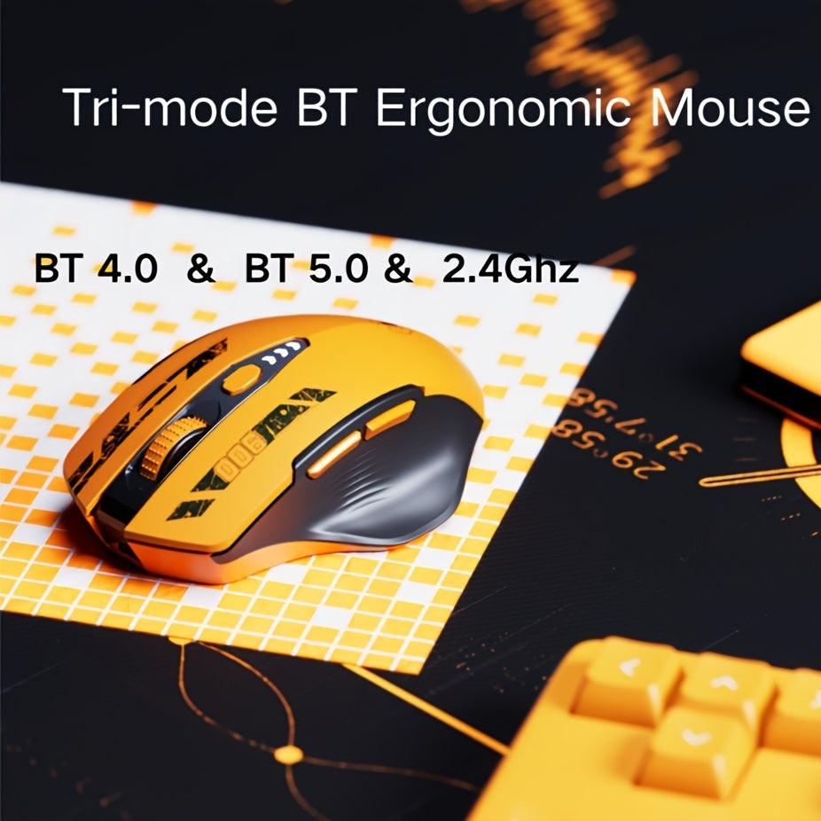 UINEER Yellow Ergonomic Wireless Mouse with 3 Connectivity Modes (BT 4.0/5.0 + USB-A), Rechargeable 18650 Battery, USB-C Charging, Right-Handed Design for Office & Gaming, Office Mouse, Sleek Mouse, Durable Plastic - Buy online at  Vibe In Cart.
