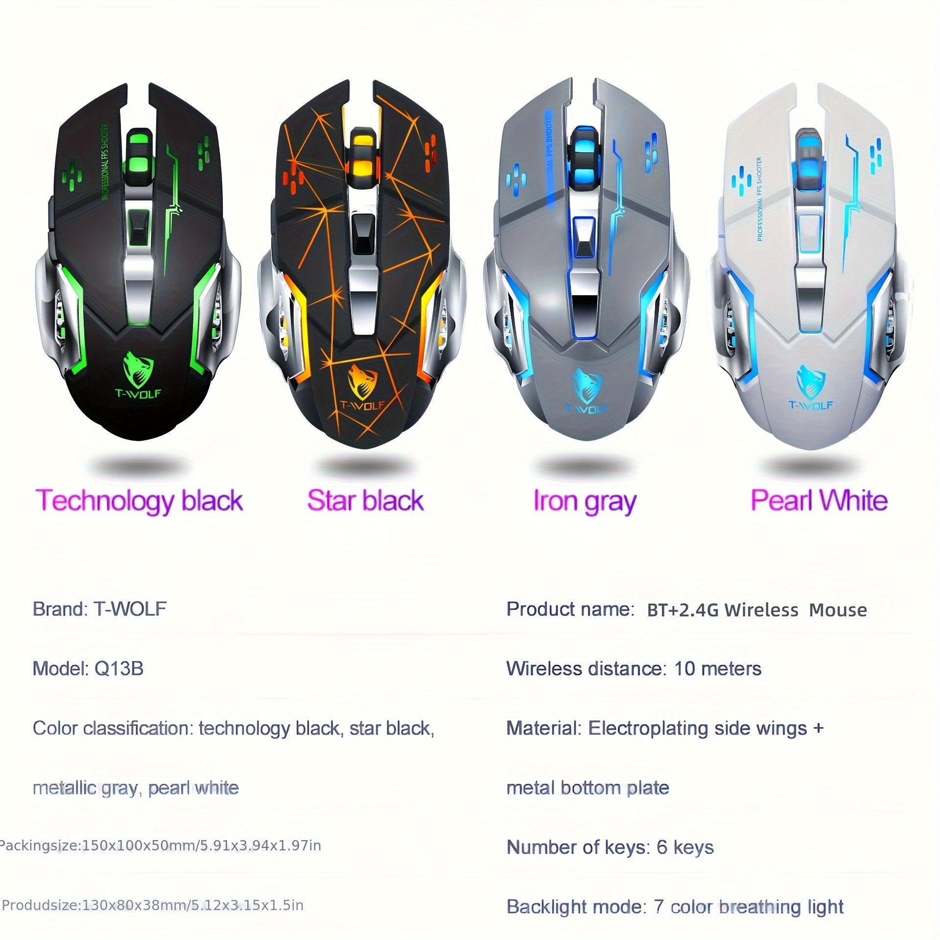 Rechargeable Dual-Mode Mouse- BT+ 2.4G Wireless Mouse, RGB Gaming Mouse, Silent Clicks, Long Battery Life, Ambidextrous Ergonomic Comfort- for Extended Work& Gaming- Computer& Gaming Accessories - Buy online at  Vibe In Cart.