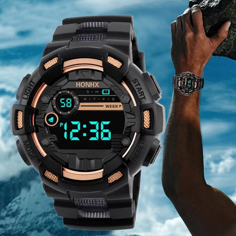[HONORX Digital Sports Watch] HONORX Digital Sports Watch | Sleek Black with Rose Golden Accents, Silicone Band, Battery-Powered, Non-Waterproof, Casual Style with Easy-to-Read Display - Buy online at  Vibe In Cart.