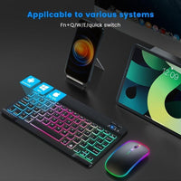 Set of 2 Ultra-Slim Wireless Backlit RGB Keyboard And Mouse, Featuring Dual Mode Connection with BT3.0 And 2.4G, Compatible with Multiple Systems, Ideal for Smartphones, Tablets, And Laptops, a Stylish Gift Option. - Buy online at  Vibe In Cart.
