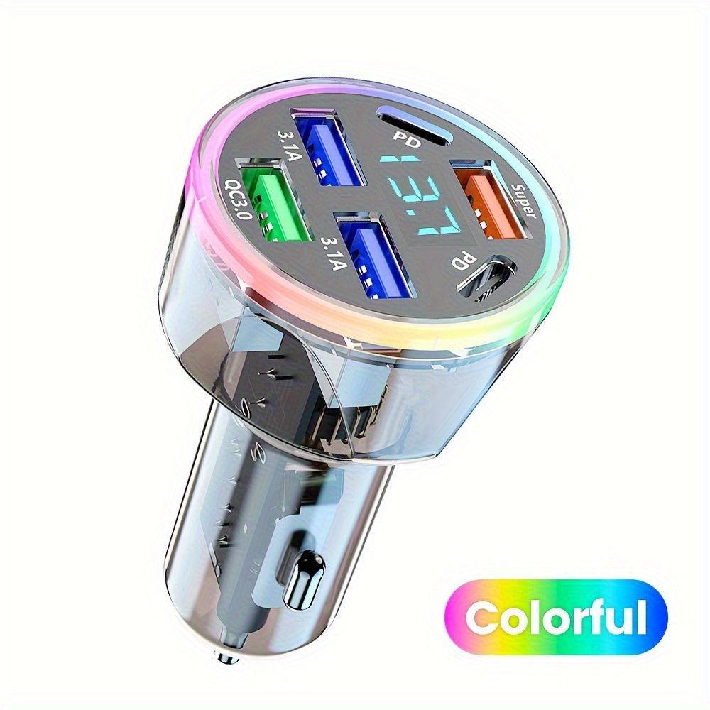 [200W Fast Car Charger] 200W 6-Port Fast Car Charger with Voltage Display | USB Type-C PD & QC3.0 | Compatible with iPhone & Android Devices | Multi-Port USB Charging Adapter for Car Use - Buy online at  Vibe In Cart.