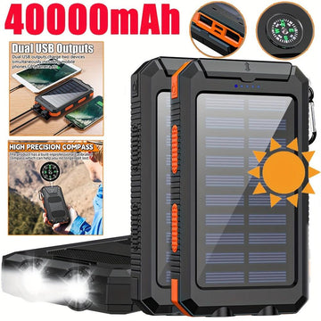 Solar Charger-40000mAh Solar Charger Power Bank -Portable Solar Phone Battery Panel Charger, QC3.0 Dual USB Port Battery Pack Charger Portable For All Cell Phones & Electronic Devices- Long Lasting, Travel Camping, LED Flashl - Buy online at  Vibe In Cart.