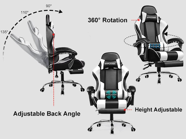 GTPLAYER Gaming Chair with Footrest, Lumbar Support, Adjustable Height, Swivel Seat, Headrest for Office or Gaming - Buy online at  Vibe In Cart.