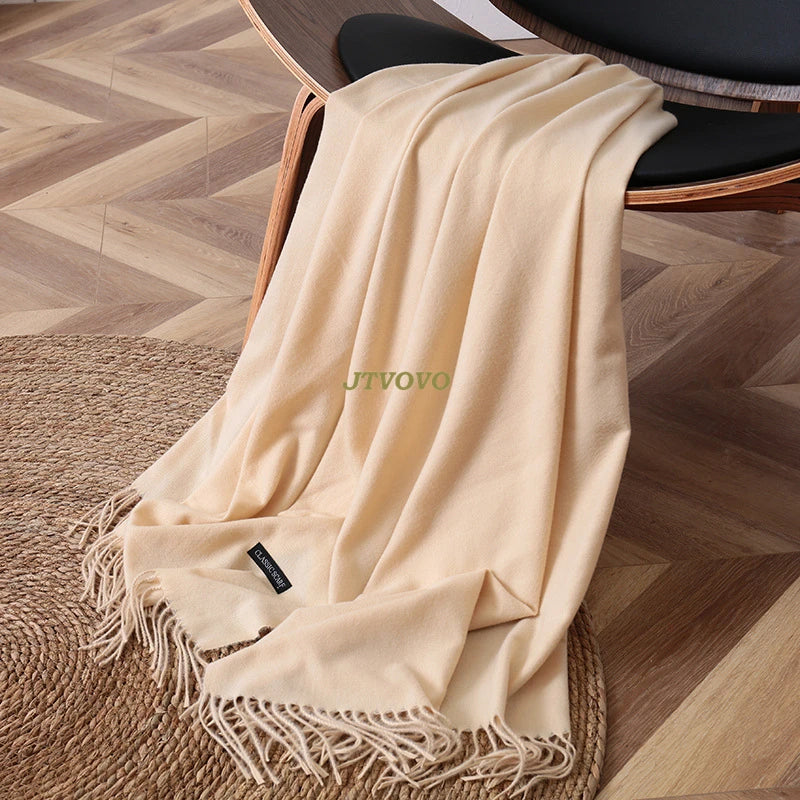 Women's Long Polyester Tassel Scarf with Solid Color