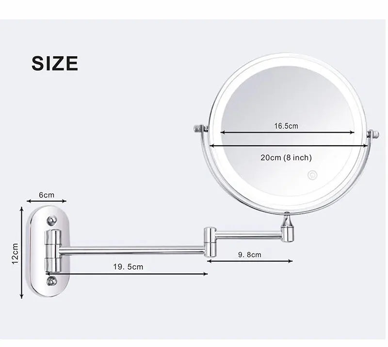 8 inch Makeup Mirror Chrome 3x/5x/7x/10x Magnifying Double Side USB Charging Bathroom 3 color light Smart Cosmetic Mirrors - Buy online at  Vibe In Cart.