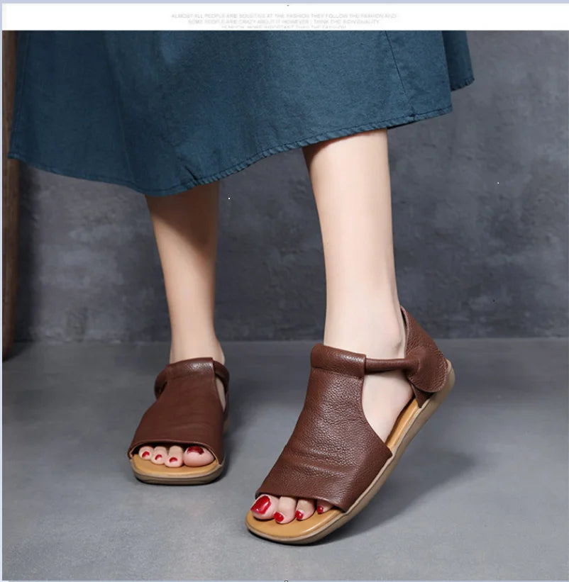 Women's Open-Toe Flat Sandals with Cross Strap and Adjustable Ankle Strap