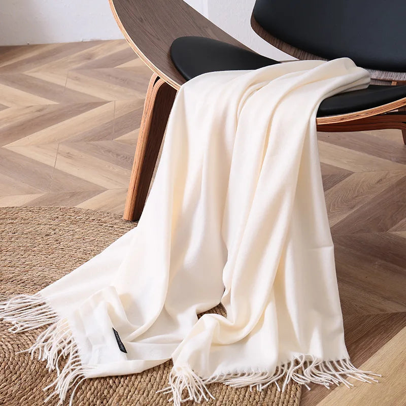 Women's Long Polyester Tassel Scarf with Solid Color