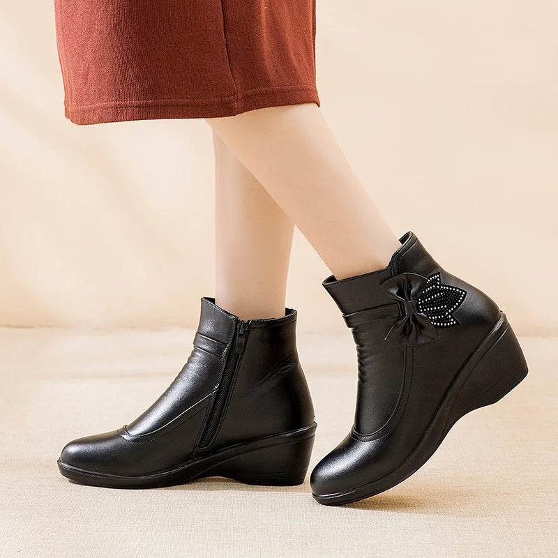 Fashion Winter Women Ankle Boots PU Leather Female Thick Plush Warm Snow Boots Mother Waterproof Non-slip Booties Luxury - Buy online at  Vibe In Cart.