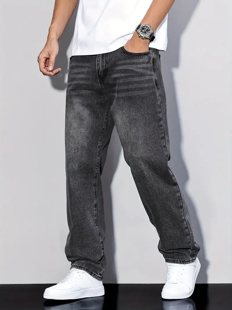 Men's Classic Straight Leg Jeans - 65% Cotton 35% Polyester Blend, 380gsm Heavyweight, Machine Washable, Regular Fit, All-Season - Buy online at  Vibe In Cart.