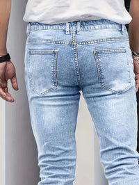 Men's Slim-Fit Stretch Jeans - All-Season Casual Five-Pocket Light Blue | Effortless Comfort for Fall Layers - Buy online at  Vibe In Cart.