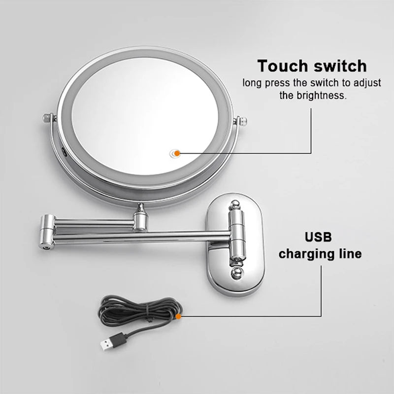 8 inch Makeup Mirror Chrome 3x/5x/7x/10x Magnifying Double Side USB Charging Bathroom 3 color light Smart Cosmetic Mirrors - Buy online at  Vibe In Cart.
