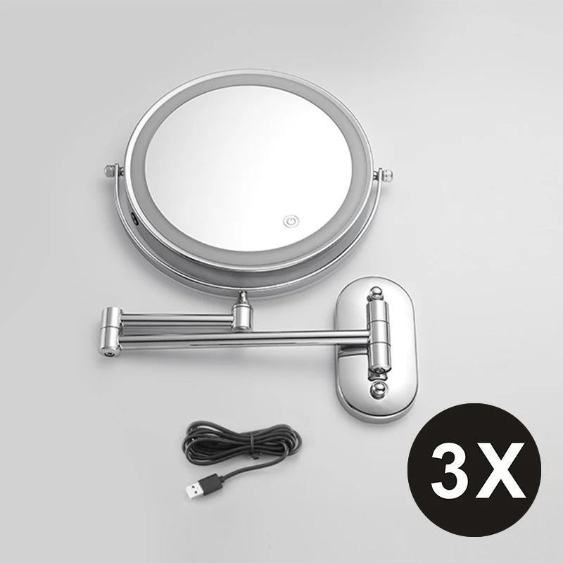 8 Inch Double-Sided Makeup Mirror With 3x-10x Magnification And LED Lights