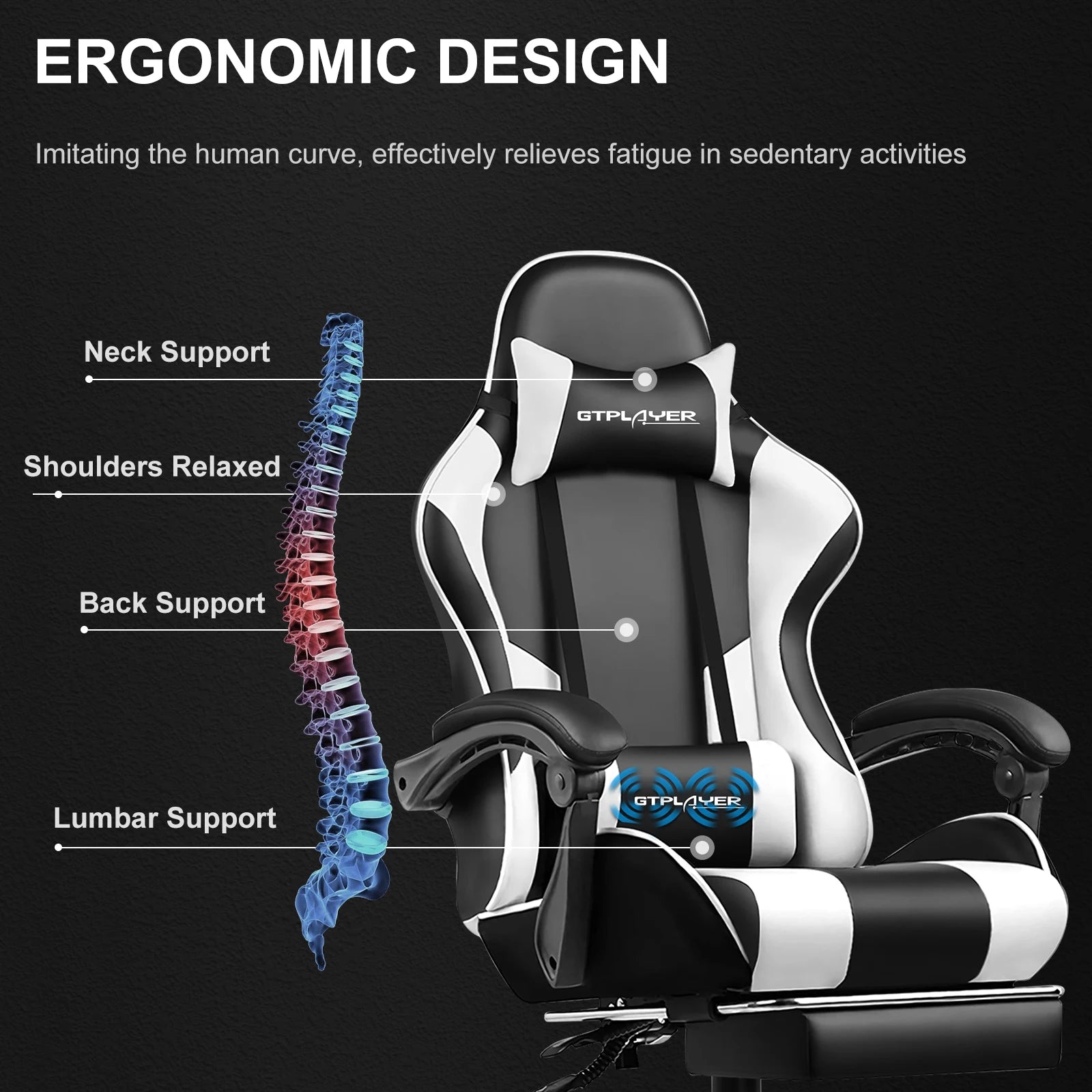 GTPLAYER Gaming Chair with Footrest, Lumbar Support, Adjustable Height, Swivel Seat, Headrest for Office or Gaming - Buy online at  Vibe In Cart.