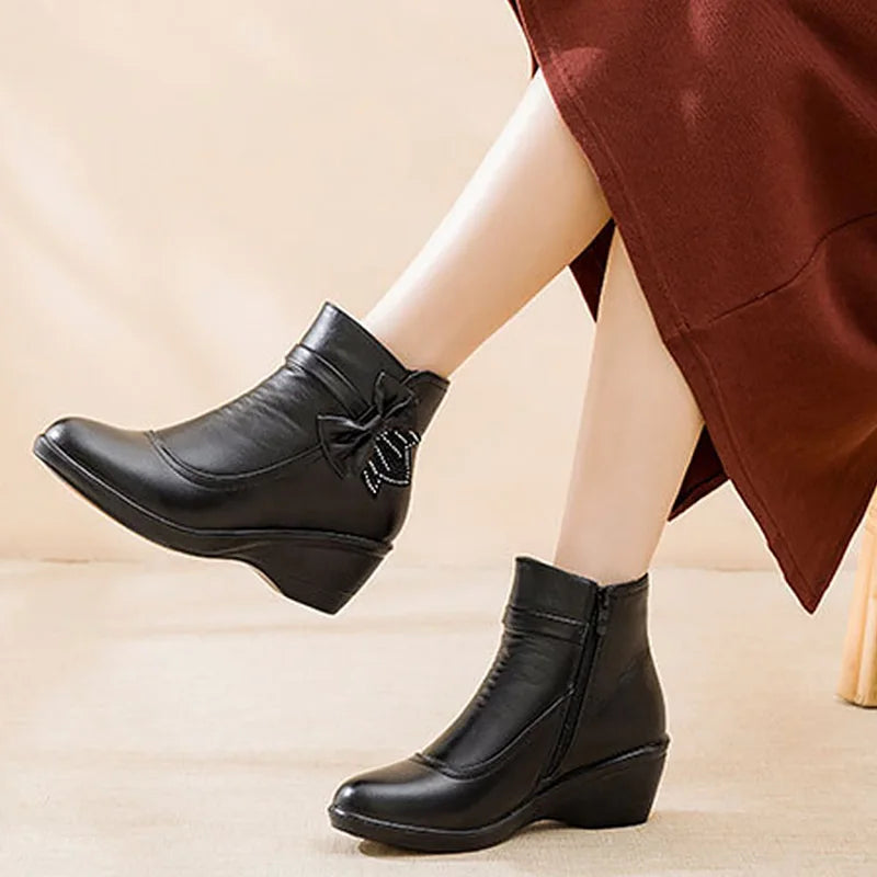 Fashion Winter Women Ankle Boots PU Leather Female Thick Plush Warm Snow Boots Mother Waterproof Non-slip Booties Luxury - Buy online at  Vibe In Cart.