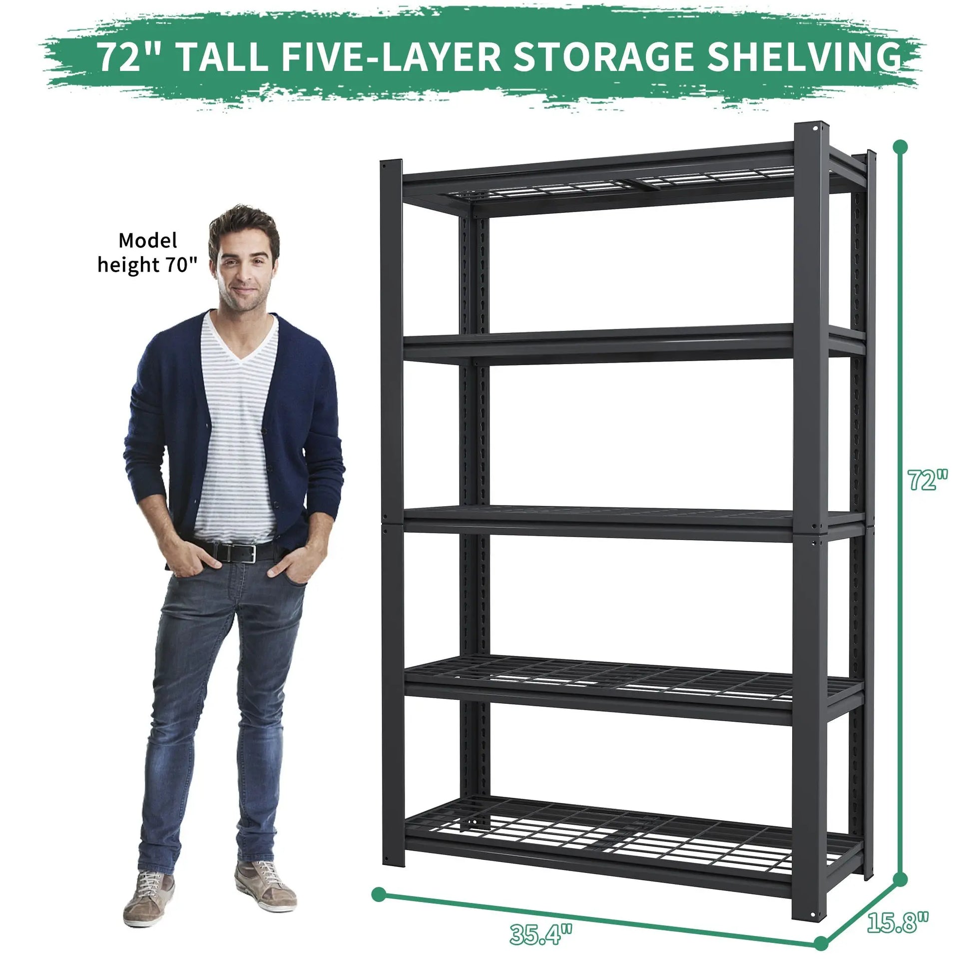 72"H 5-Tier Storage Bookshelf Adjustable Metal Wire Racks Heavy Duty Standing Shelf Organizer for Living Room and Kitchen - Buy online at  Vibe In Cart.
